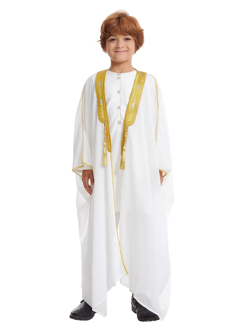 Alhadeel Boy's Bisht,Kaftan,Thobe,Abaya - Traditional White Djellaba, Lightweight Elegant Islamic Wear for Ramadan, Eid & Prayers - Image 1
